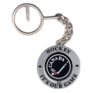 Canada Souvenir Keychain featuring a realistic hockey puck design, perfect for hockey enthusiasts and Canada lovers
